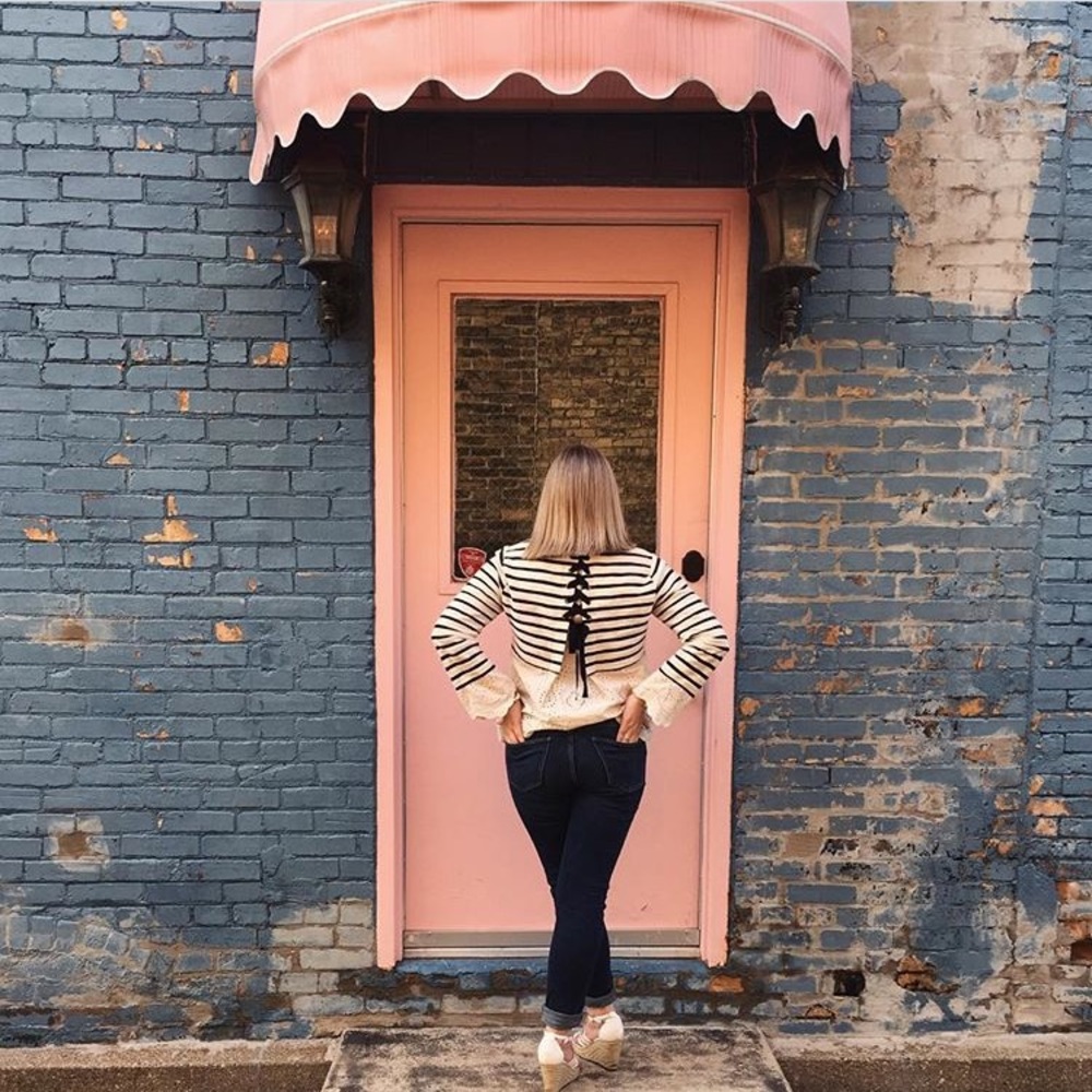Black and white striped eyelet tie top